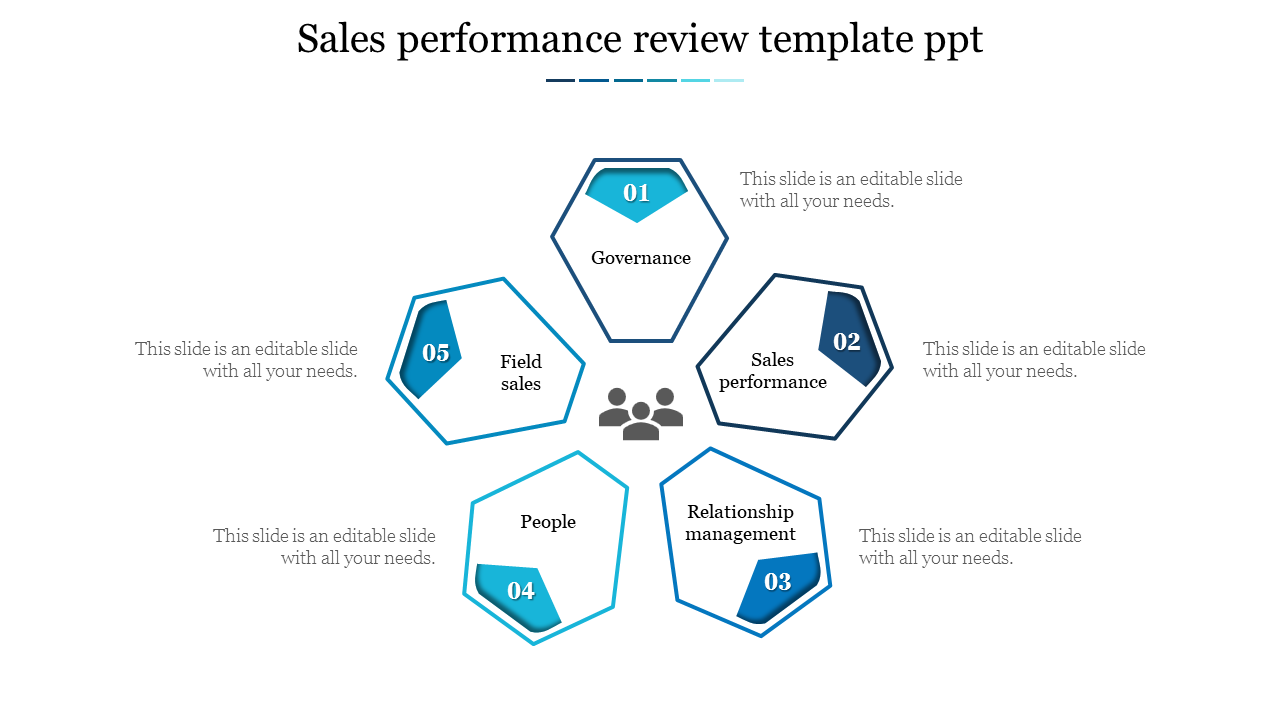 Sales performance review template ppt-Blue
